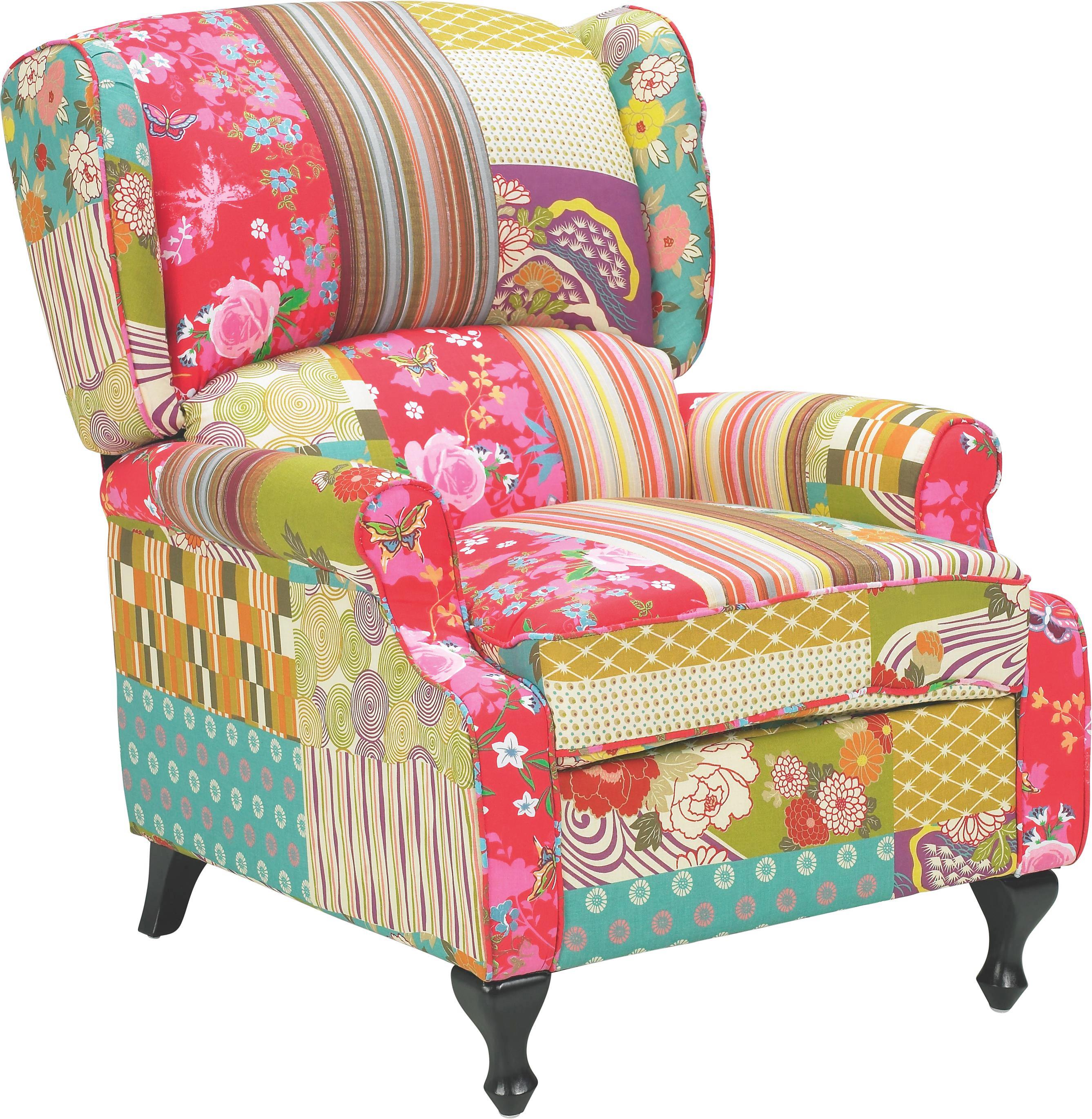 Armlehnstuhl Patchwork 77 cm - Multicolor/Schwarz, KONVENTIONELL, Holz/Textil (77/96/93cm)