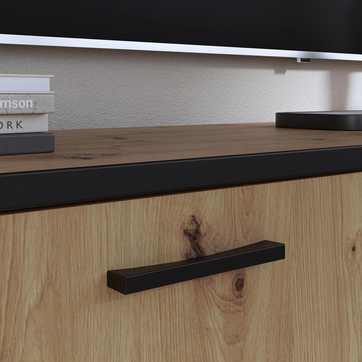 TV komoda Kirikus, š: 185 cm - černá/dub artisan, Lifestyle, kompozitní dřevo (184,5/54,3/40,2cm) - Mömax