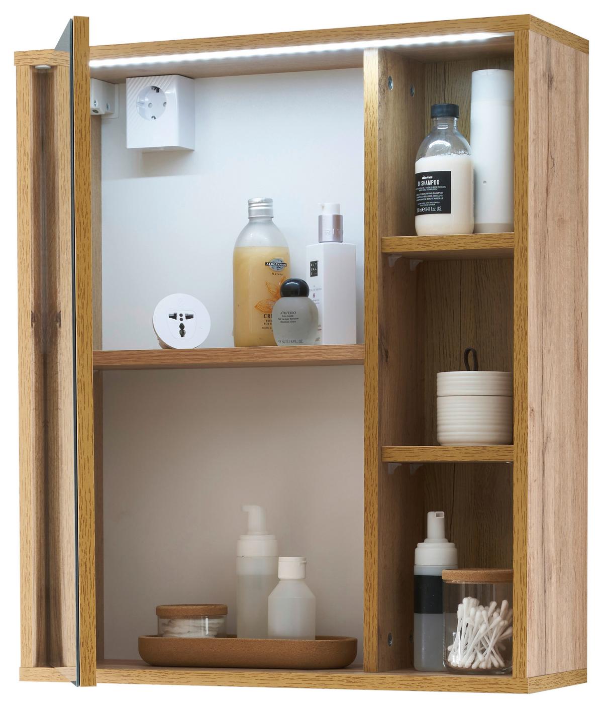 Spiegelschrank Greece mit LED- Beleuchtung 1 Türe - Eiche Wotan, MODERN, Glas/Holzwerkstoff (60/70/20cm) - MID.YOU