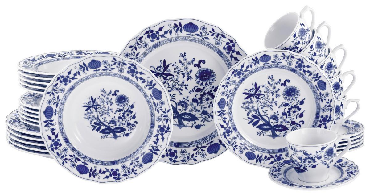 Kombiservice 30-Tlg. Flora Zwiebelmuster, Blau, Weiß - Blau/Weiß, Design, Keramik - Creatable