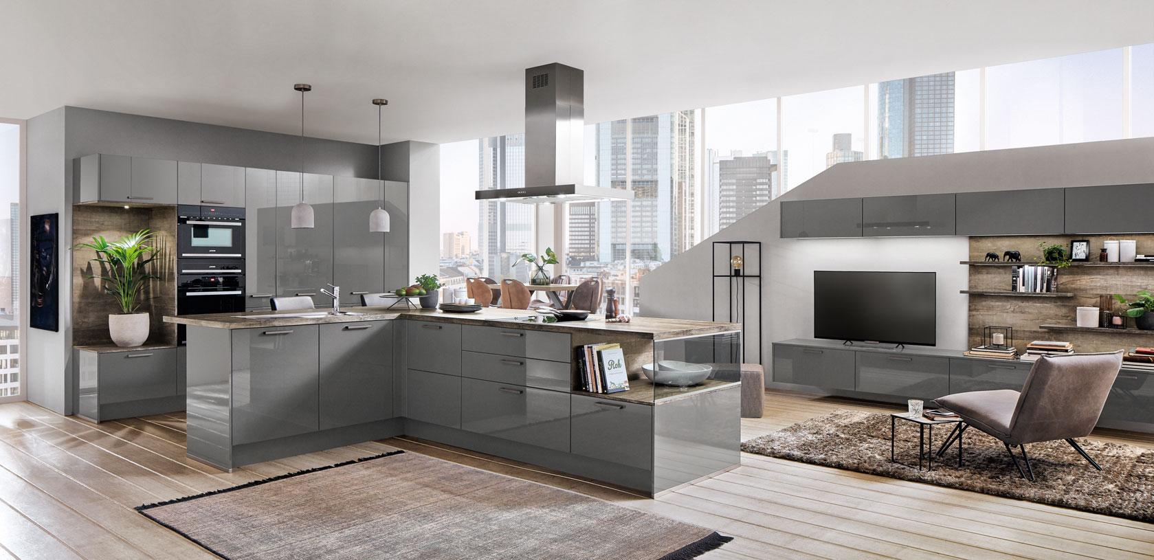 Einbauküche Florenz Frei Planbar Modernes Design - Eichefarben/Anthrazit, MODERN, Holzwerkstoff - Vertico