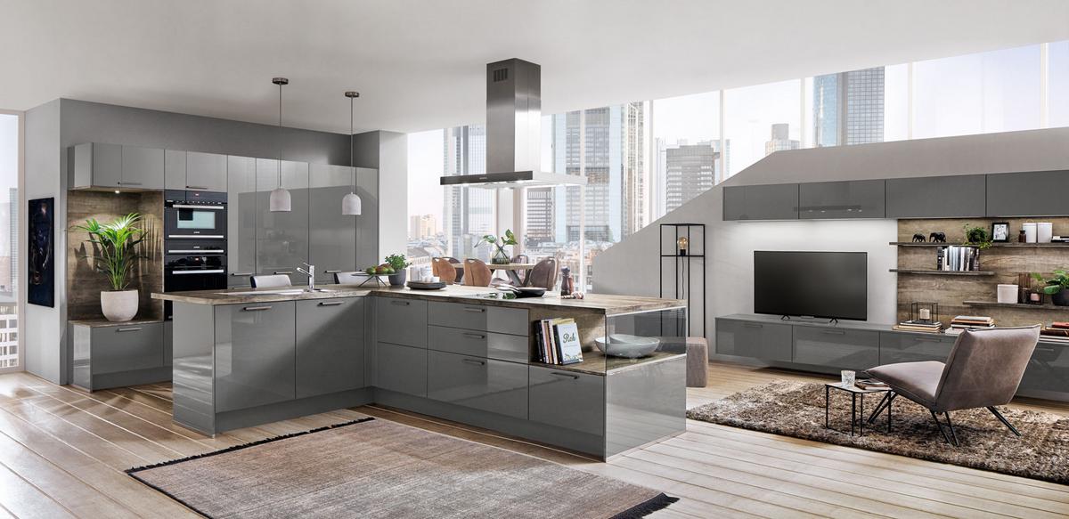 Einbauküche Florenz Frei Planbar Modernes Design - Eichefarben/Anthrazit, MODERN, Holzwerkstoff - Vertico