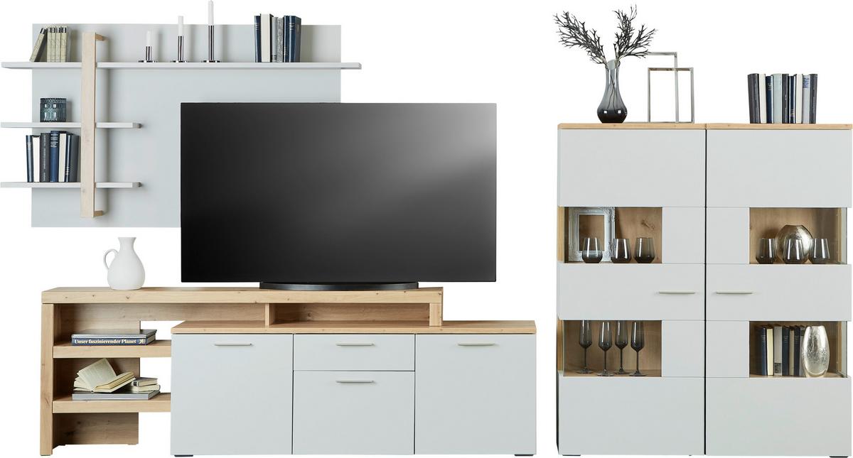 TV-Element Twin B: 205-278,2 cm Hellgrau/Eiche Dekor - Silberfarben/Hellgrau, MODERN, Holzwerkstoff (205-278,2/68,2/37,2cm)