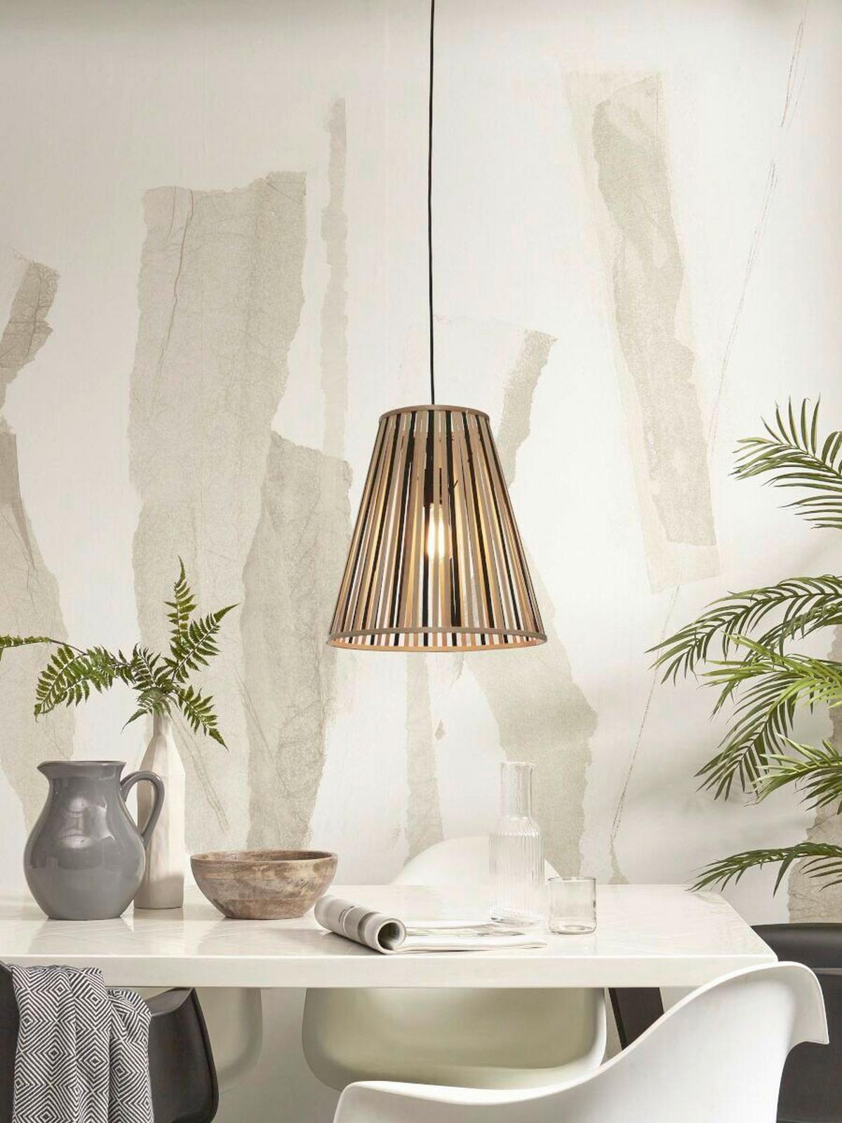 Hängeleuchte Merapi Naturfarben/Schwarz B: 40 cm - Schwarz/Naturfarben, Trend, Holz (40/40/42cm) - Good & Mojo