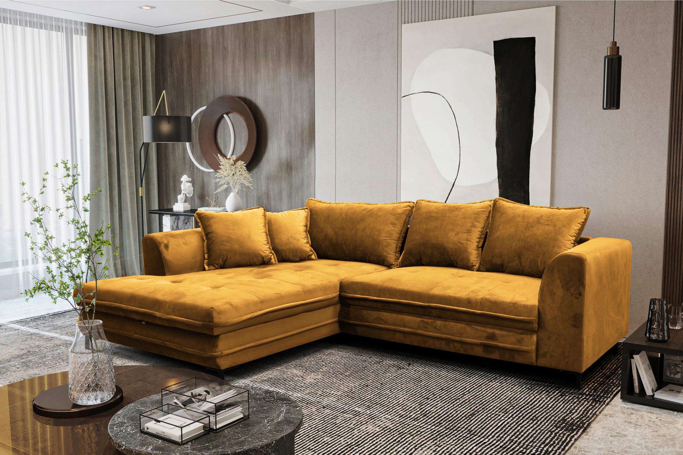 Eckschlafsofa Mit Schlaffunktion Bello Gelb - Gelb/Beige, Design, Textil (187/277cm) - Livetastic