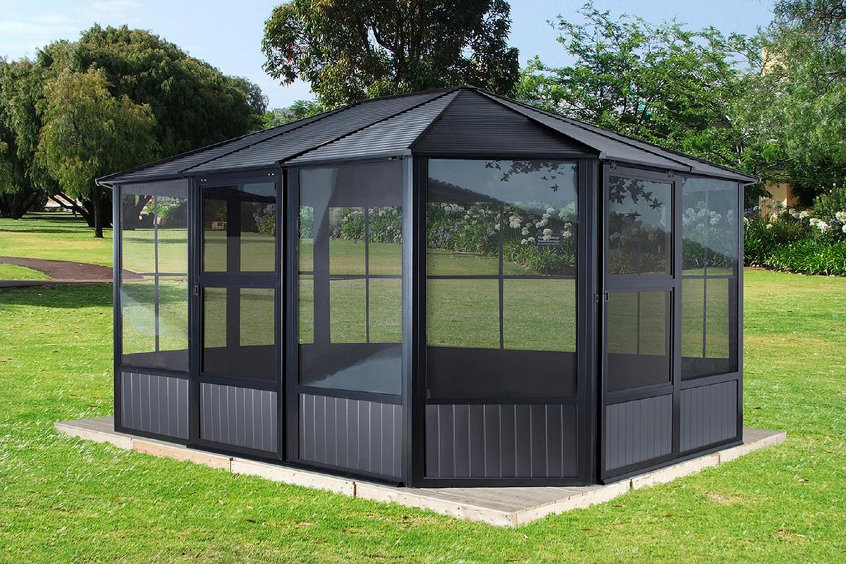 Pavillon Charleston 489x384 Cm Wetterfest Gartenpavillon - Anthrazit, Basics, Metall (489/281/384cm)