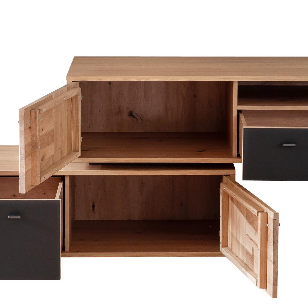 Wohnkombination teilmassiv 2tlg. Valencia Anthrazit/Eiche - Eiche Bianco/Anthrazit, Design, Glas/Holz (306/198/50cm) - MID.YOU