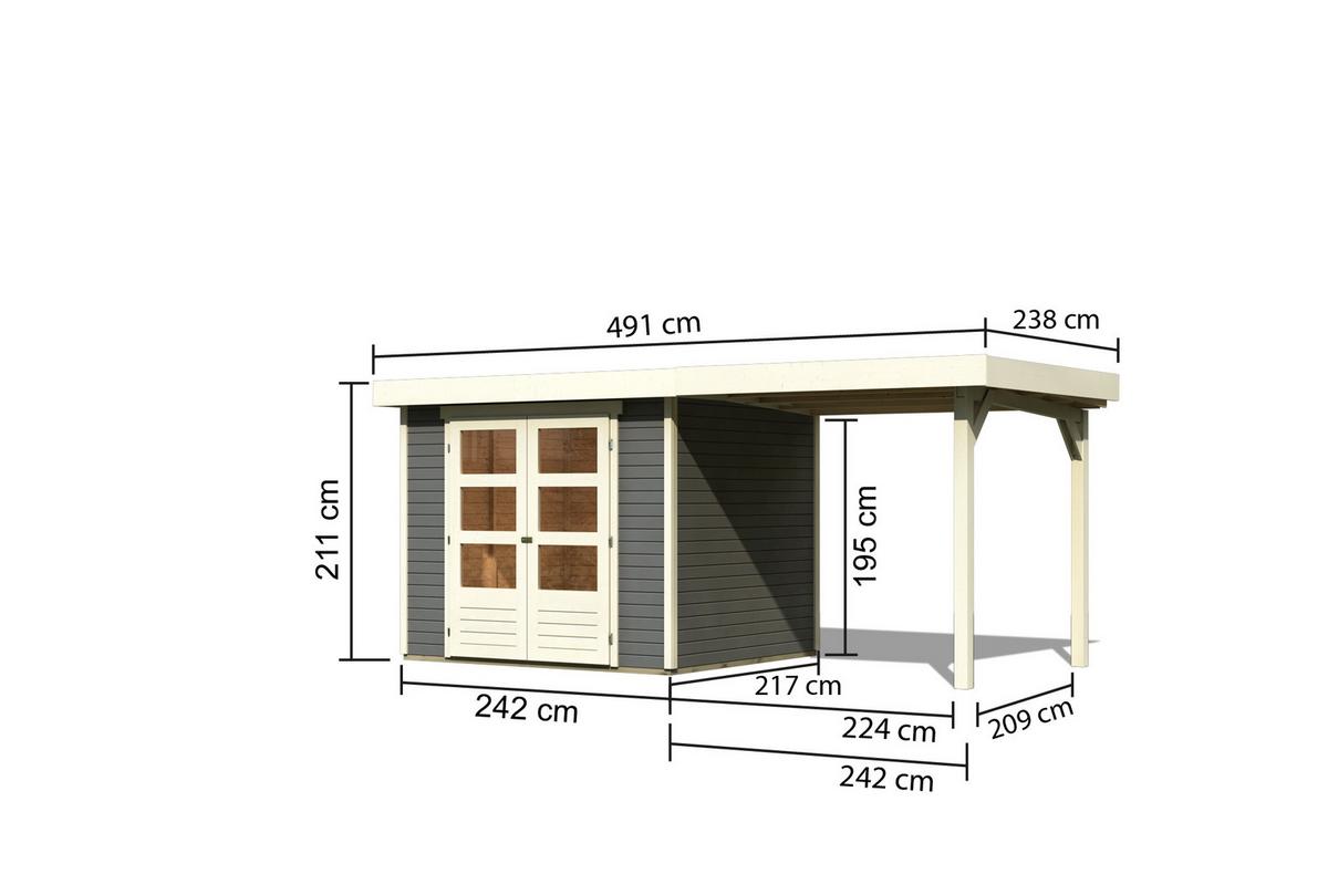 Gartenhaus Mit Anbaudach Terragrau 482x211x217cm - Grau, Holz (482/211/217cm) - Karibu
