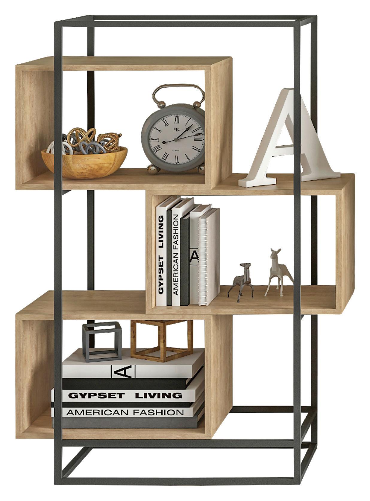 REGÁL ADRIAN -EXKLUSIV- - čierna/prírodná farba, Modern, kov/kompozitné drevo (80/126/33cm) - Mömax
