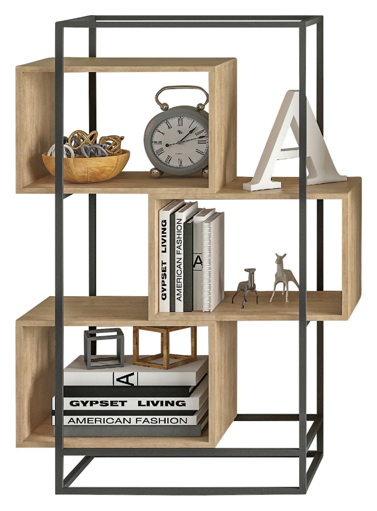 REGÁL ADRIAN -EXKLUSIV- - čierna/prírodná farba, Modern, kov/kompozitné drevo (80/126/33cm) - Mömax