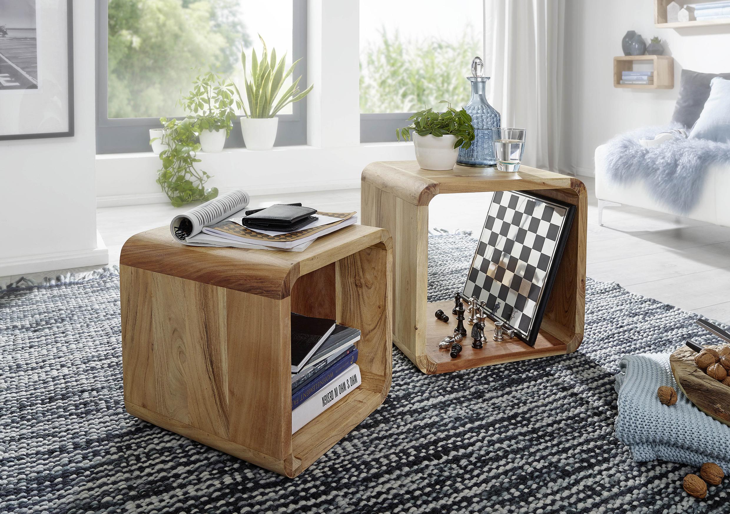 Beistelltisch 2er-set Boha, Akazie Massiv - Akaziefarben, Design, Holz (36/43/43cm) - MID.YOU