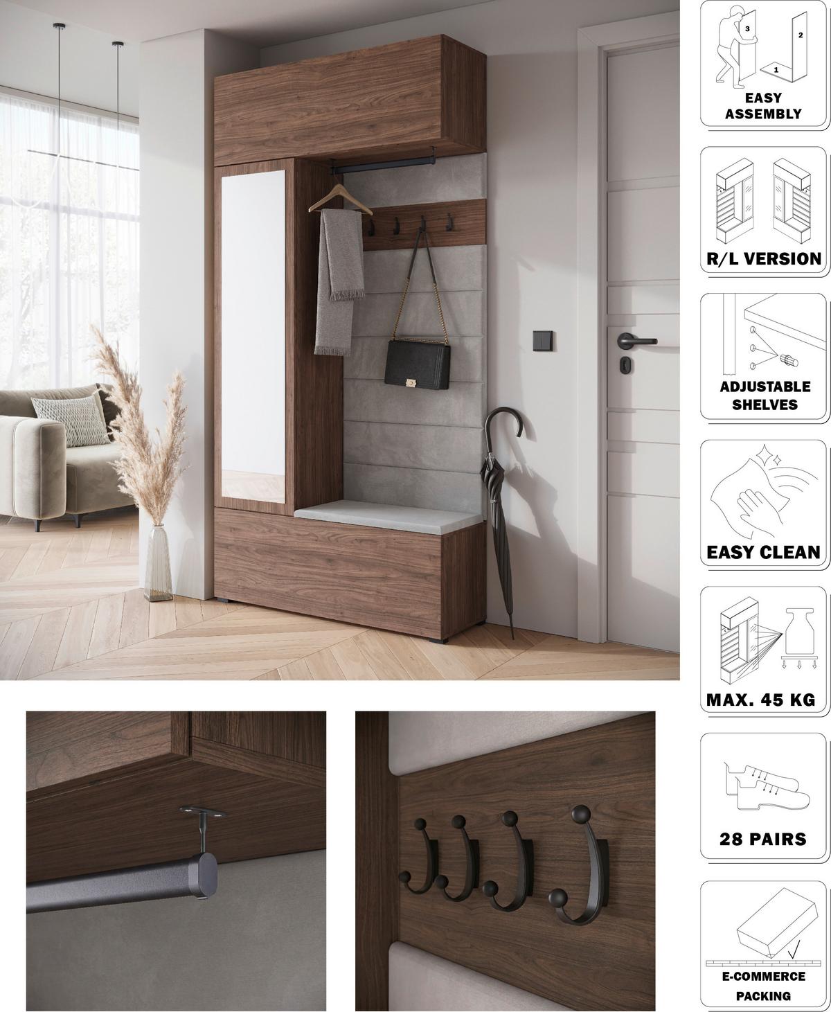 Garderobe Tejo Nussbaumfarben B: 115cm - Nussbaumfarben, Trend, Holzwerkstoff (115/231,9/37,5cm) - P & B
