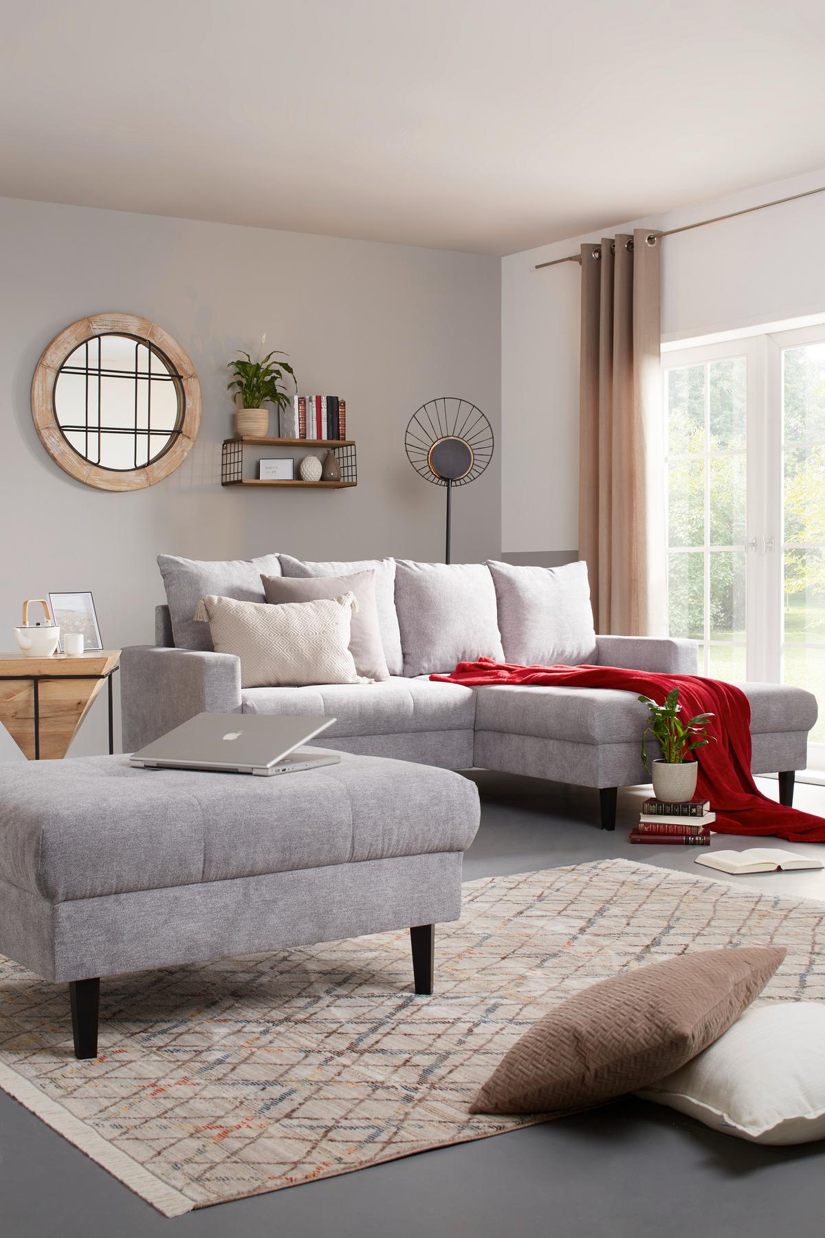 Taburet BOSTON, šedá, max. 100 kg - šedá/černá, Konvenční, dřevo/textil (93/46/75cm) - Based