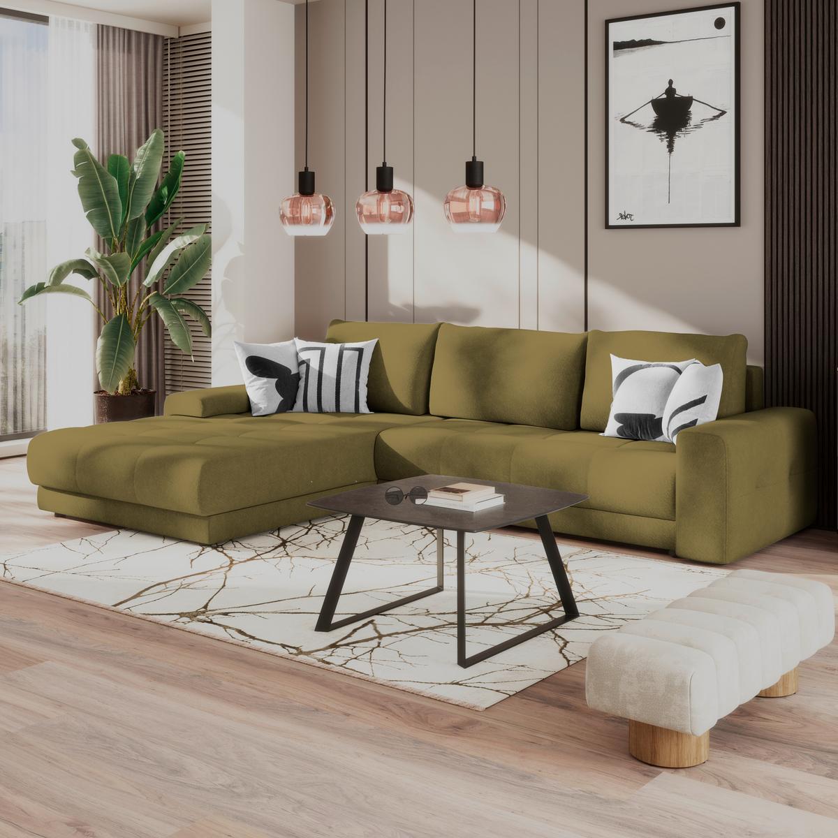 Ecksofa Adria Ocker S: 213x308 cm - Gelb, Trend, Textil (213/208cm) - Luca Bessoni