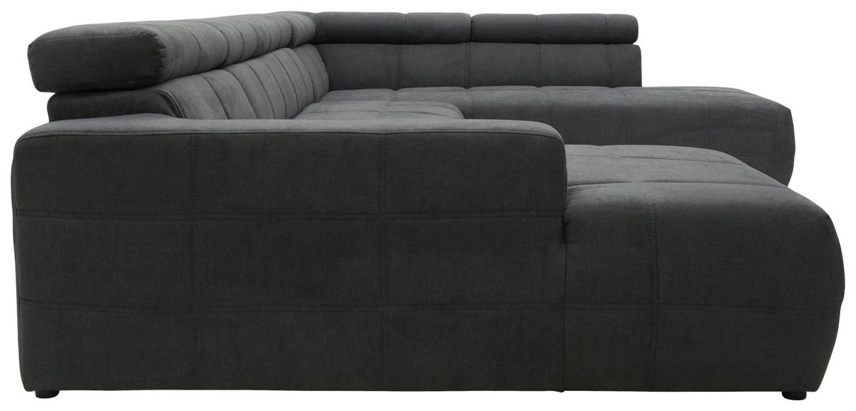 Wohnlandschaft Brandon Kopfteilverstellung Dunkelgrau - Dunkelgrau/Schwarz, Design, Textil (175/359/228cm) - MID.YOU