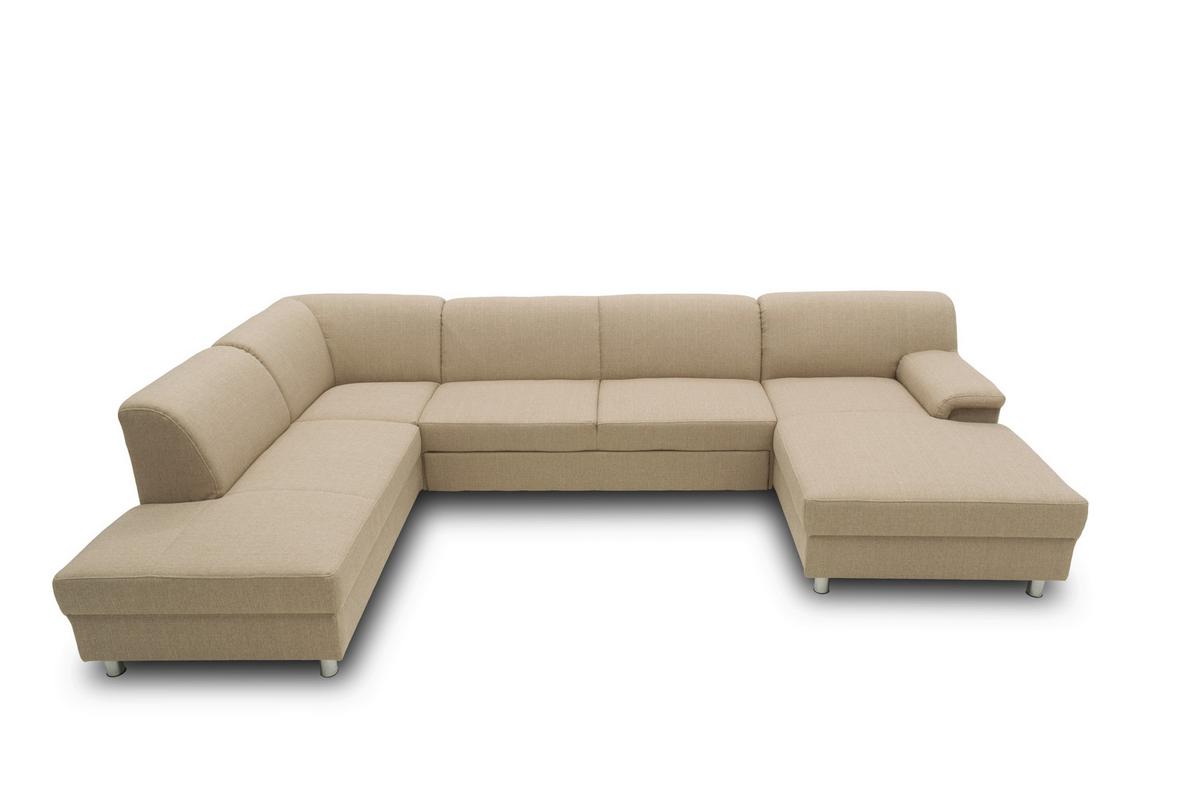 Wohnlandschaft Jamie Mit Schlaffunktion Beige - Chromfarben/Beige, KONVENTIONELL, Textil (195/308/150cm) - MID.YOU