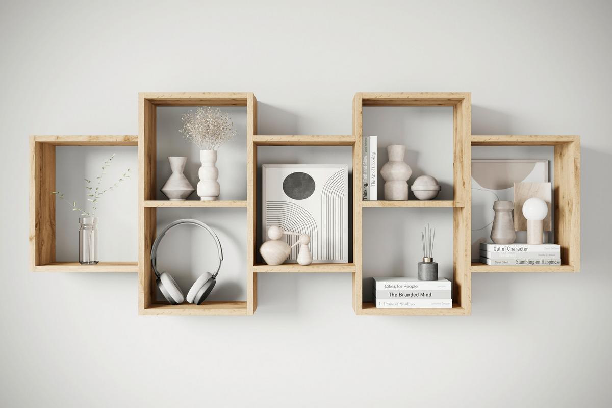 Wandregal Trio Eiche Wotan Dekor B: 160,8cm - Eiche Wotan, Basics, Holzwerkstoff (160,8/65/18cm)