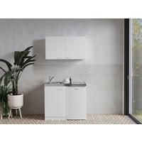 Miniküche M. Kühlschrank + Kochfeld 100 Cm Weiß Dekor - Weiß, MODERN, Holzwerkstoff/Metall (100cm) - Respekta
