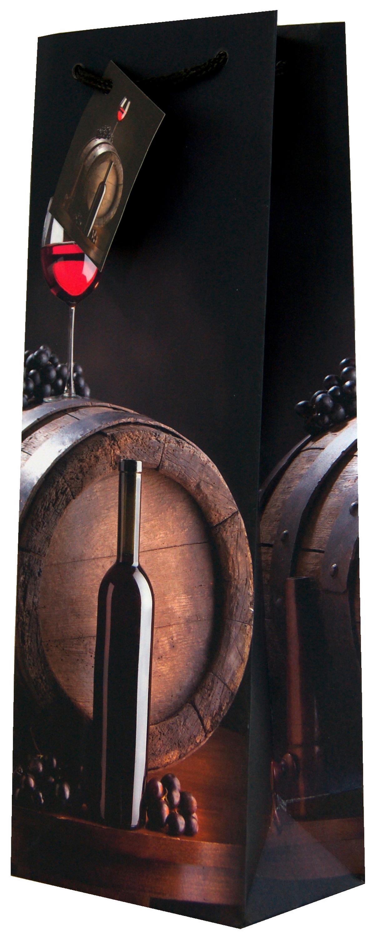 Geschenktasche Weinmotive Karton 13x36 cm mit Tragegriff - Rotbraun/Schwarz, Basics, Karton (13/36/9cm)