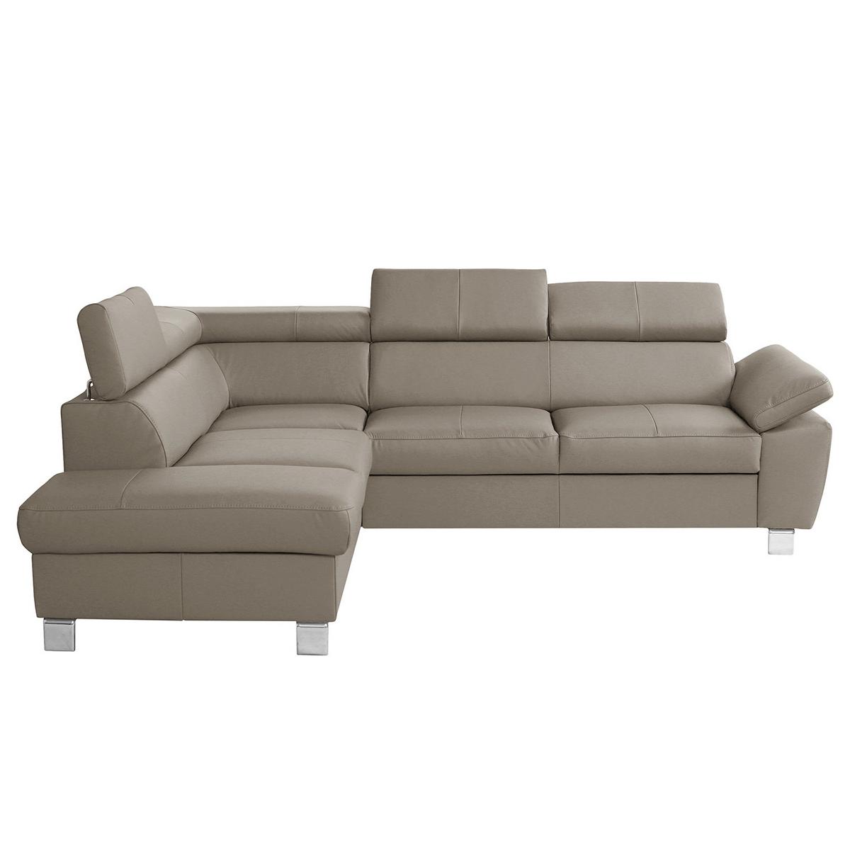 Ecksofa Lugano Teilleder Hellgrau 208x248 - Chromfarben/Hellgrau, Design, Leder/Textil (208/248cm) - Livetastic