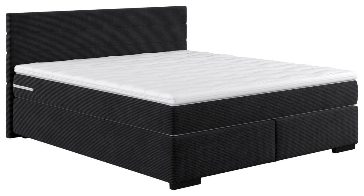 Boxspringbett mit Topper 140x200 cm Mammut, Anthrazit - Anthrazit/Schwarz, KONVENTIONELL, Holz/Holzwerkstoff (140/200cm) - MID.YOU