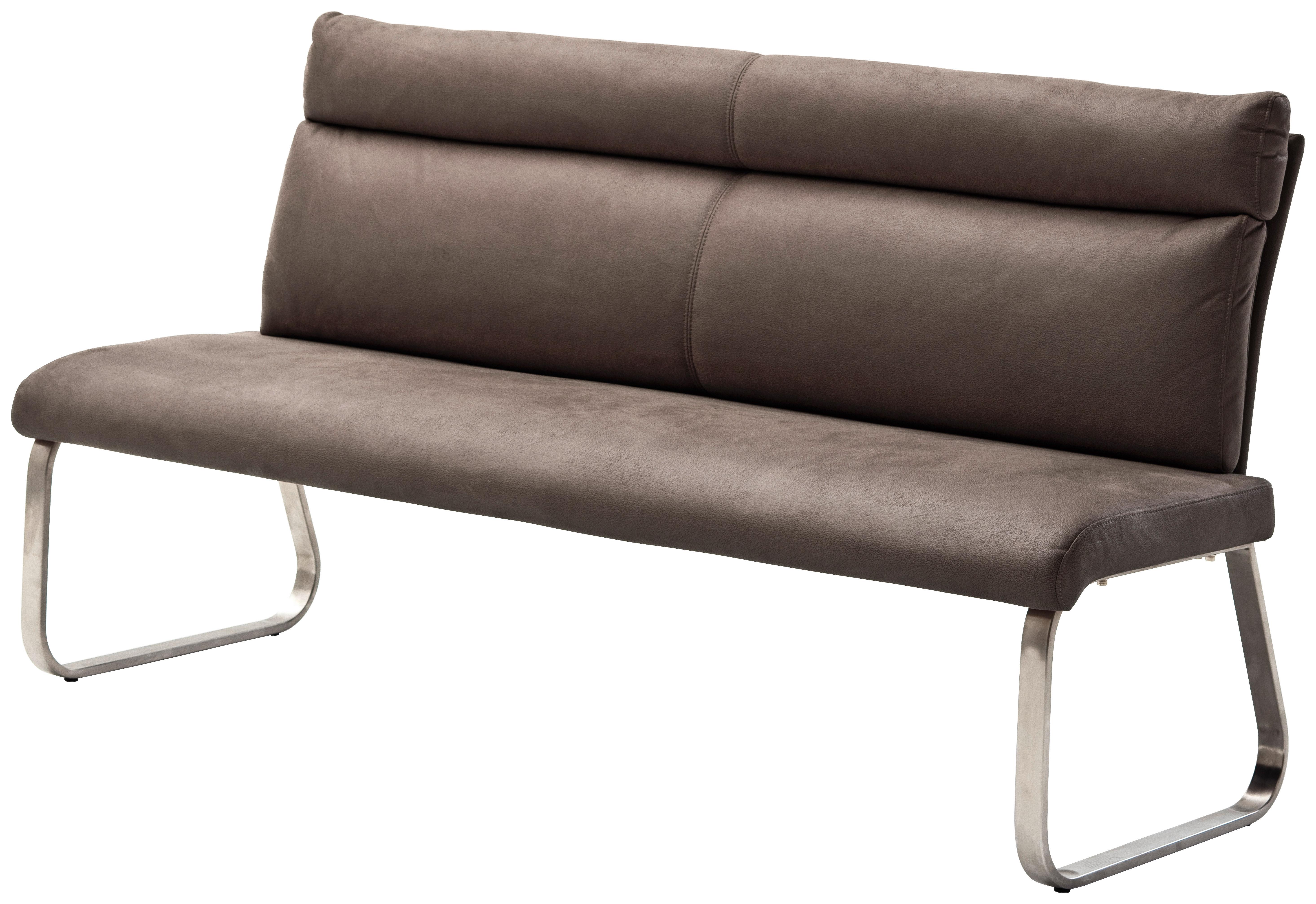 Sitzbank mit Lehne Braun Rabea B: 180 cm - Edelstahlfarben/Braun, Design, Textil/Metall (180/98/70cm) - Livetastic