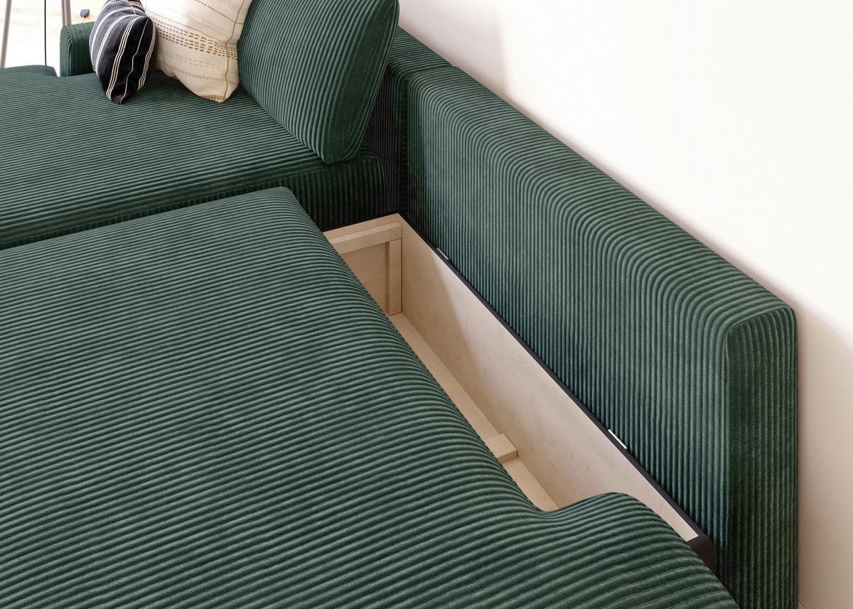 Eckschlafsofa Prag, D. Grün S: 167x253 - Dunkelgrün/Schwarz, MODERN, Textil (167/253cm) - Trendmanufaktur