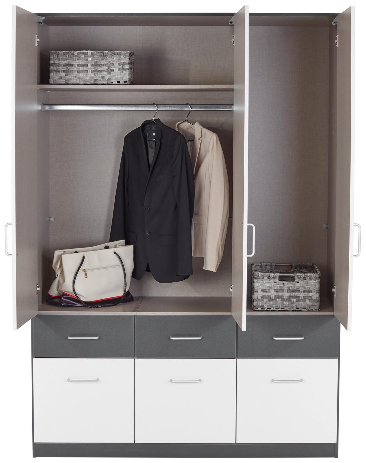 Drehtürenschrank 136 cm Aalen Extra Grau/Weiß - Weiß/Grau, KONVENTIONELL, Holzwerkstoff (136/197/54cm)