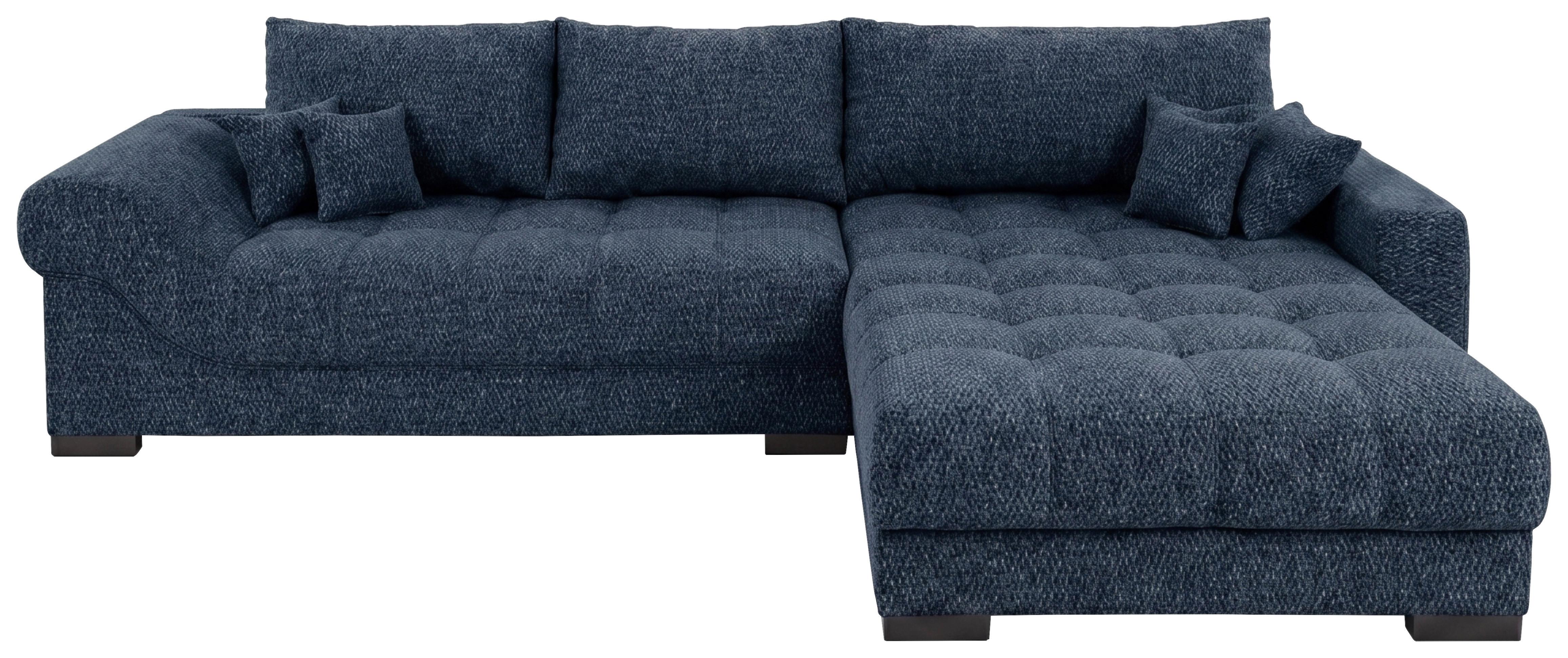 Boxspringsofa Emil Webstoff blau,S:343x217cm - Blau/Schwarz, ROMANTIK / LANDHAUS, Holzwerkstoff/Textil (343/217cm)