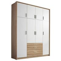 Drehtürenschrank mit Laden 185cm Hildesheim, Weiß/Eiche - Weiß/Sonoma Eiche, Design, Holzwerkstoff (185/231/56cm) - Rauch Möbel