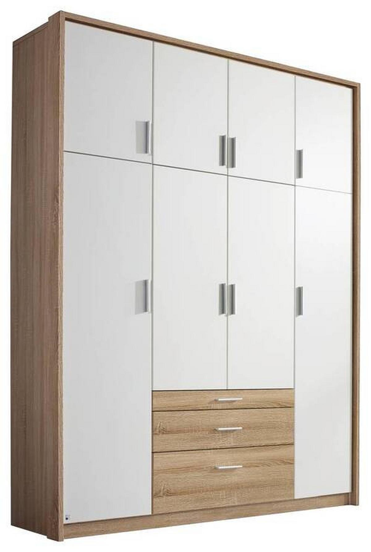 Drehtürenschrank mit Laden 185cm Hildesheim, Weiß/Eiche - Weiß/Sonoma Eiche, Design, Holzwerkstoff (185/231/56cm) - Rauch Möbel