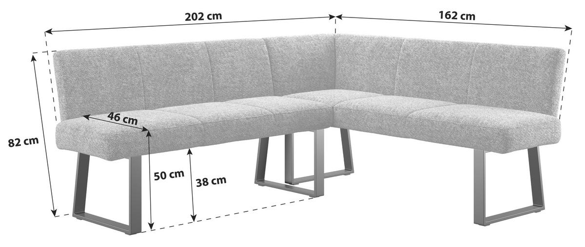 Eckbank Grau Eisen/polyester Leinenoptik Terri 202x162 Cm - Schwarz/Grau, MODERN, Textil/Metall (202/162cm) - MID.YOU