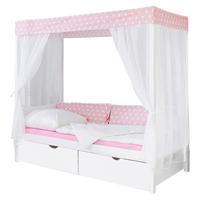 Posteľ s nebesami LINO záves ružovo-biely - biela/ružová, Modern, drevo (90/200cm) - MID.YOU