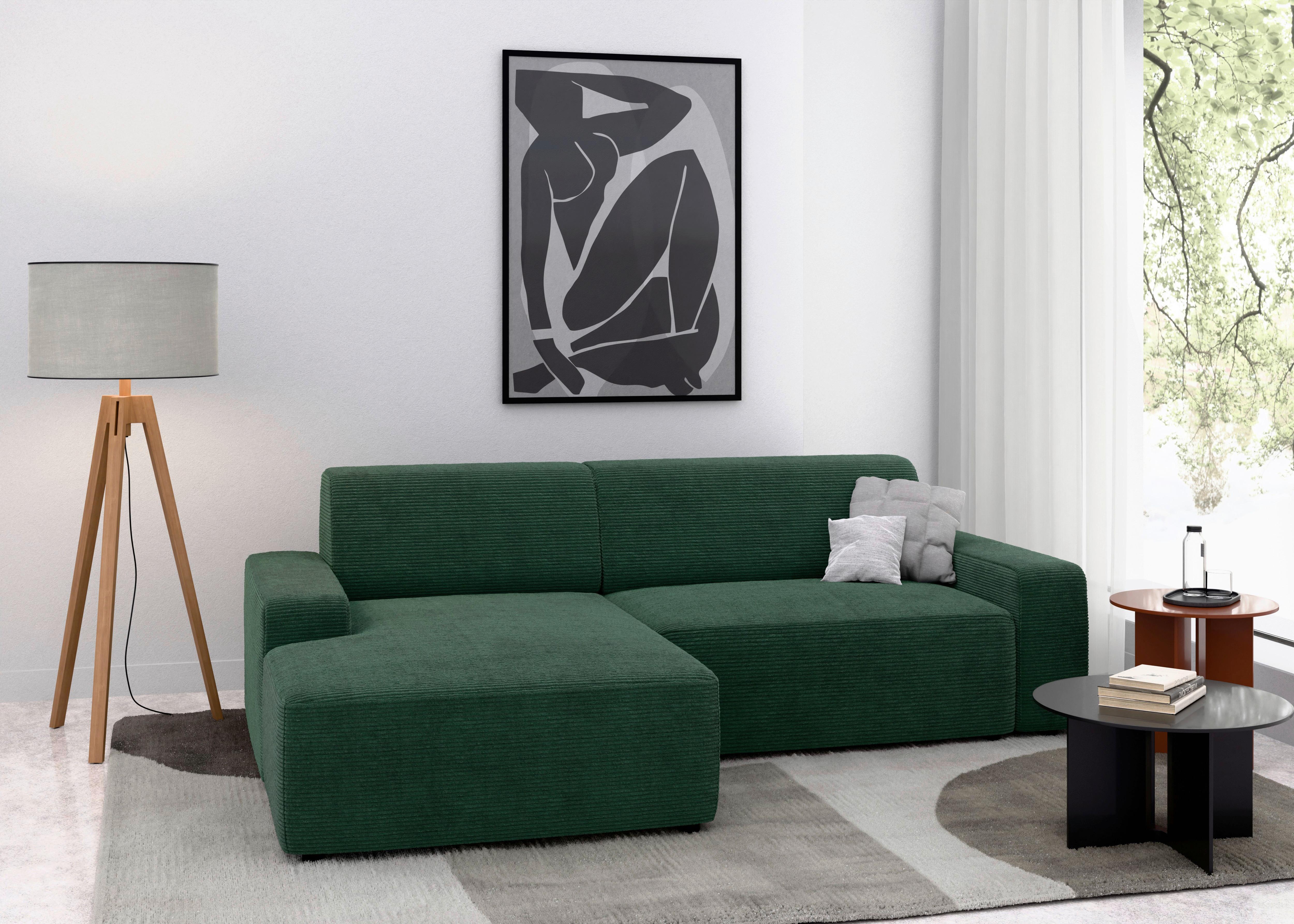 Ecksofa Wien Dunkelgrün S: 162x246 cm - Dunkelgrün/Schwarz, MODERN, Textil (162/246cm) - Trendmanufaktur