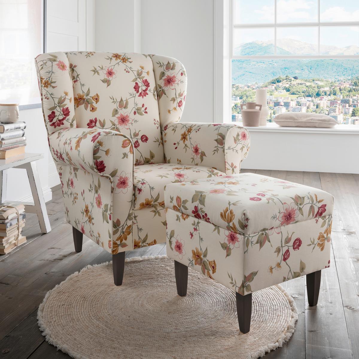 Ohrensessel Asino Beige/rot/wengefarben - Wengefarben/Beige, KONVENTIONELL, Textil (80/102/86cm) - Livetastic