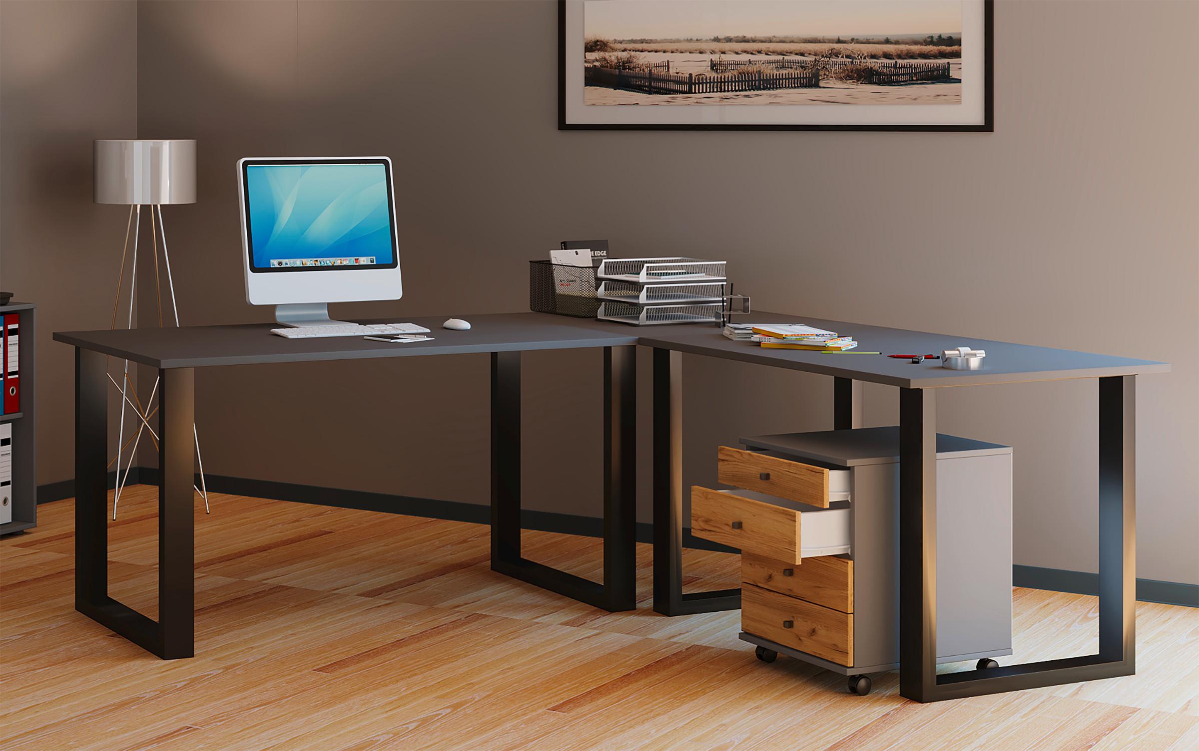 Schreibtisch Lona Anthrazit/schwarz L: 190 Cm - Anthrazit/Silberfarben, Design, Holzwerkstoff/Metall (190/130/76cm) - MID.YOU