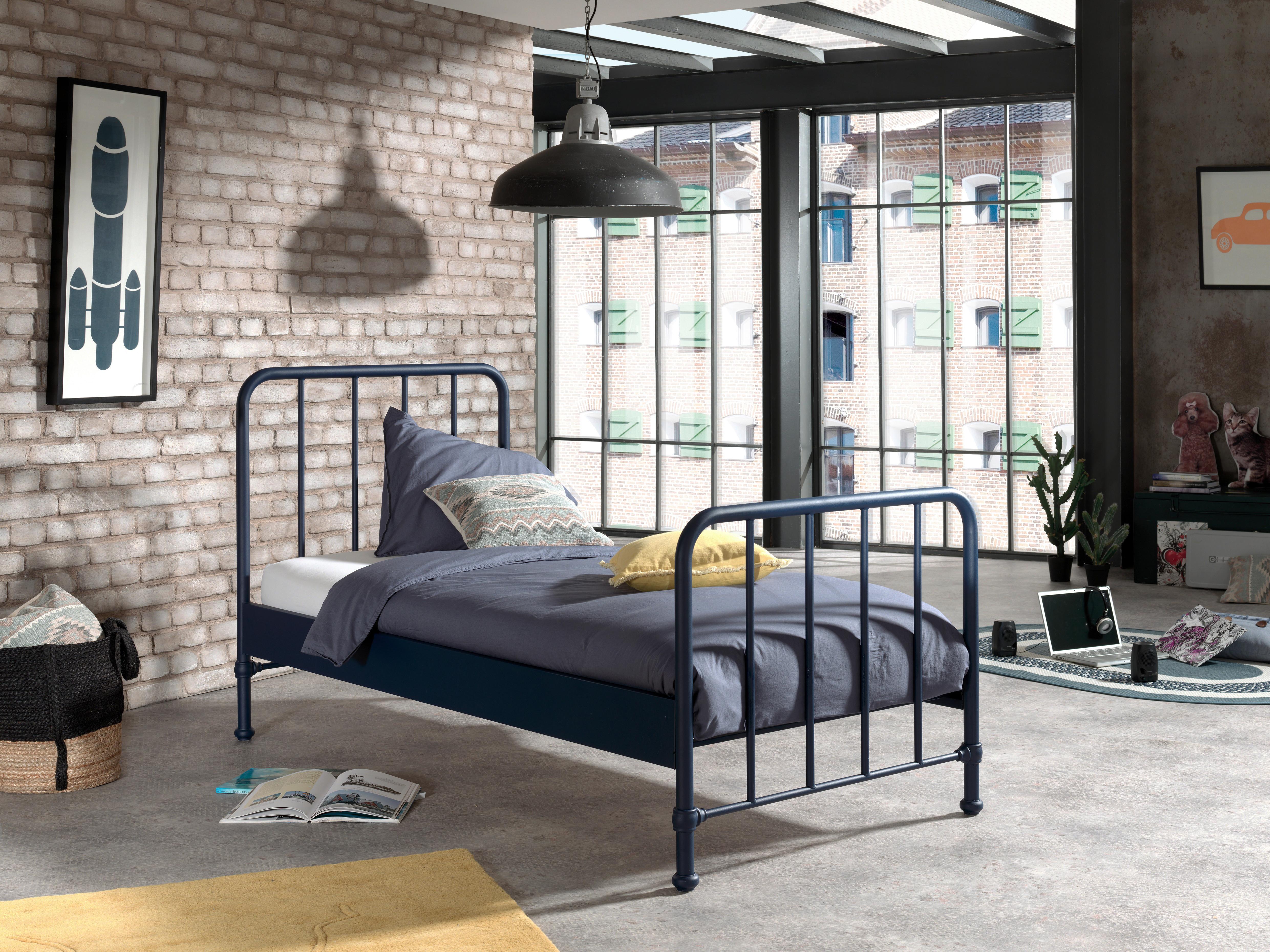 Posteľ pre deti a mládež BRONXX modrá matná - modrá, Modern, kov/drevo (90/200cm) - MID.YOU