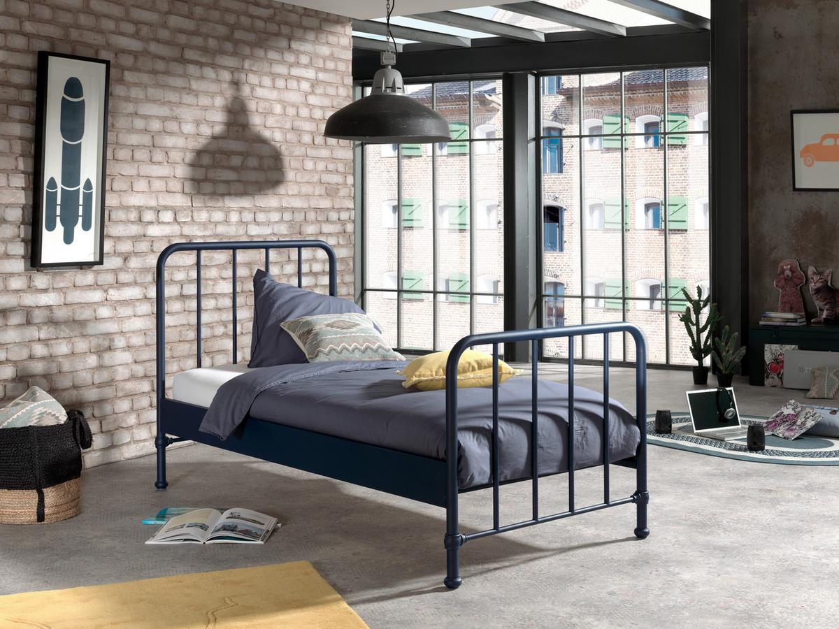 Postel pro děti a mládež BRONXX modrá matní - modrá, Moderní, kov/dřevo (90/200cm) - MID.YOU