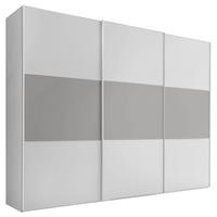 Schwebetürenschrank 298cm Includo, Weiß/grau - Weiß/Grau, MODERN (298/222/68cm) - MID.YOU