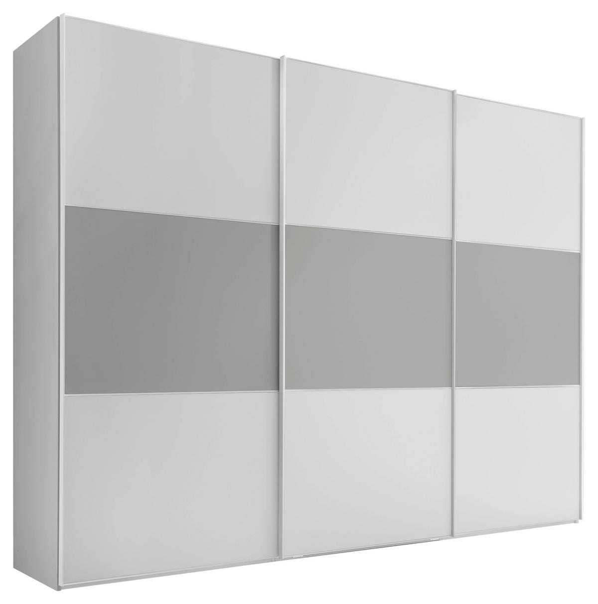 Schwebetürenschrank 298cm Includo, Weiß/grau - Weiß/Grau, MODERN (298/222/68cm) - MID.YOU