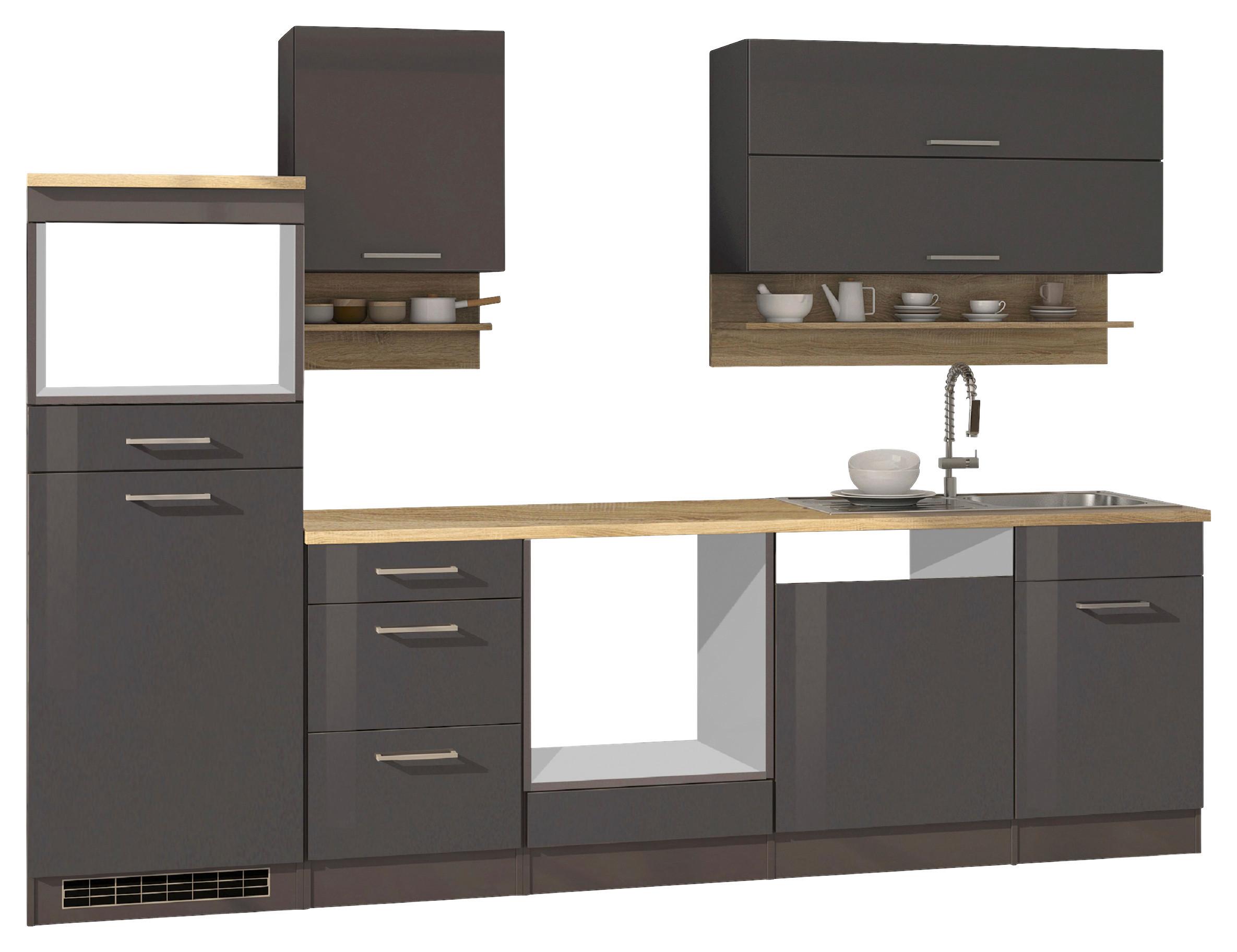 Küchenleerblock Mailand Graphitfarben B: 280cm - Graphitfarben/Sonoma Eiche, MODERN, Glas/Holzwerkstoff (280cm) - Held