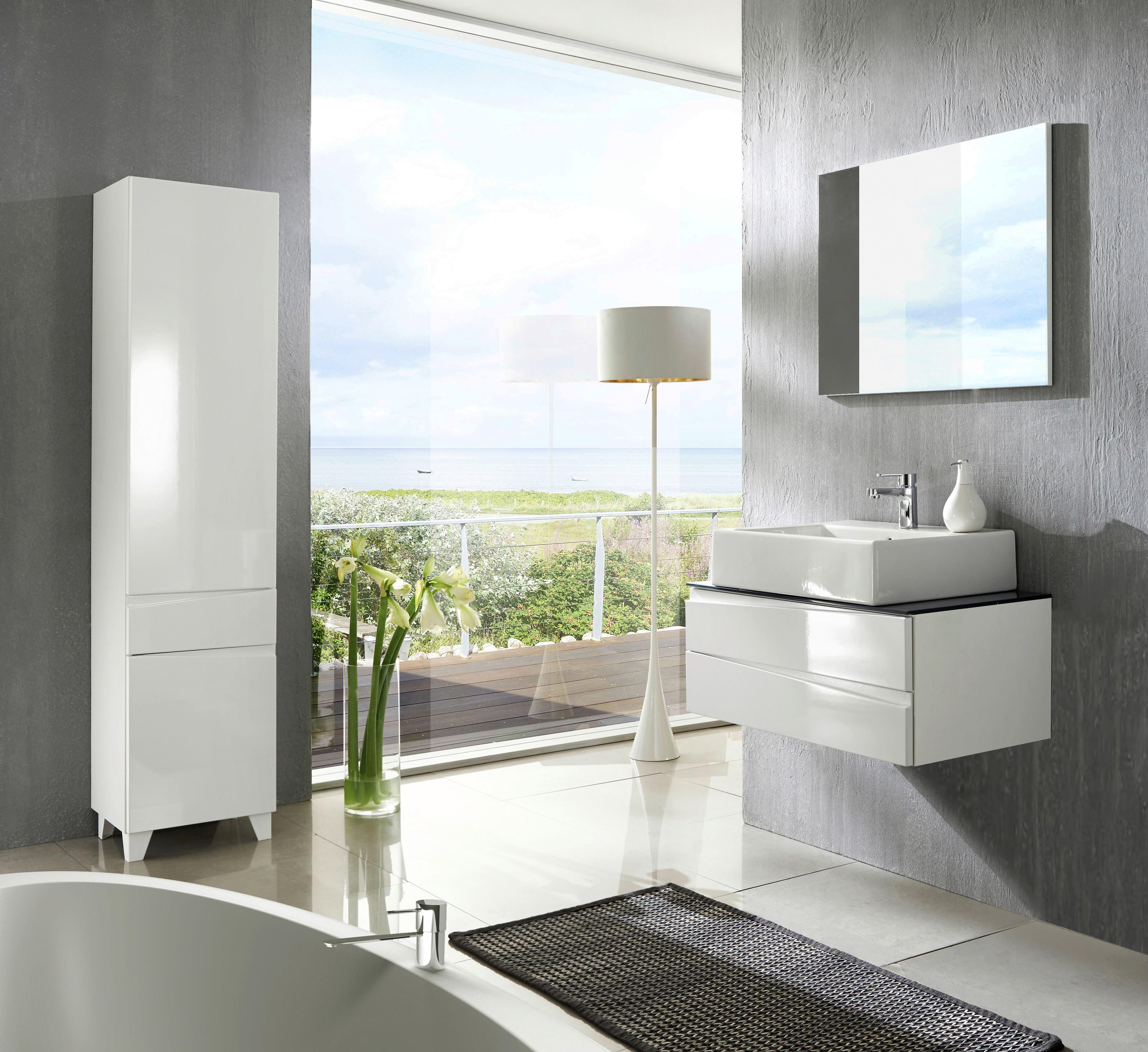 Waschbeckenunterschrank Shape B: 80cm Weiß Hochglanz - Weiß Hochglanz/Grau, MODERN, Glas/Holzwerkstoff (80/33/47cm) - MID.YOU