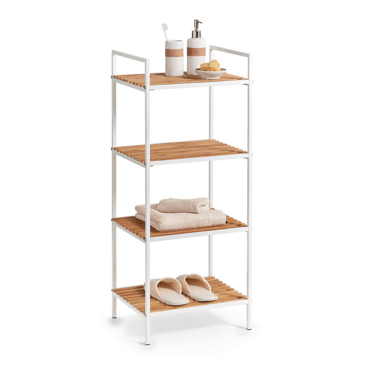 Standregal Bambus/metall Bxhxt: 39x95x33 Cm,4 Ablagen - Naturfarben/Weiß, Basics, Holz/Metall (39/95/33cm) - Zeller Present