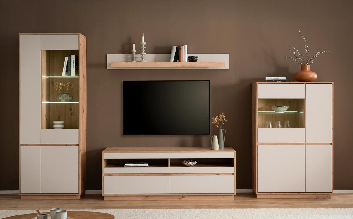 Wohnwand Sonora Eiche Artisan B: 342cm - Kaschmir/Eiche Artisan, Design, Glas/Holzwerkstoff (342/205/40cm) - MID.YOU