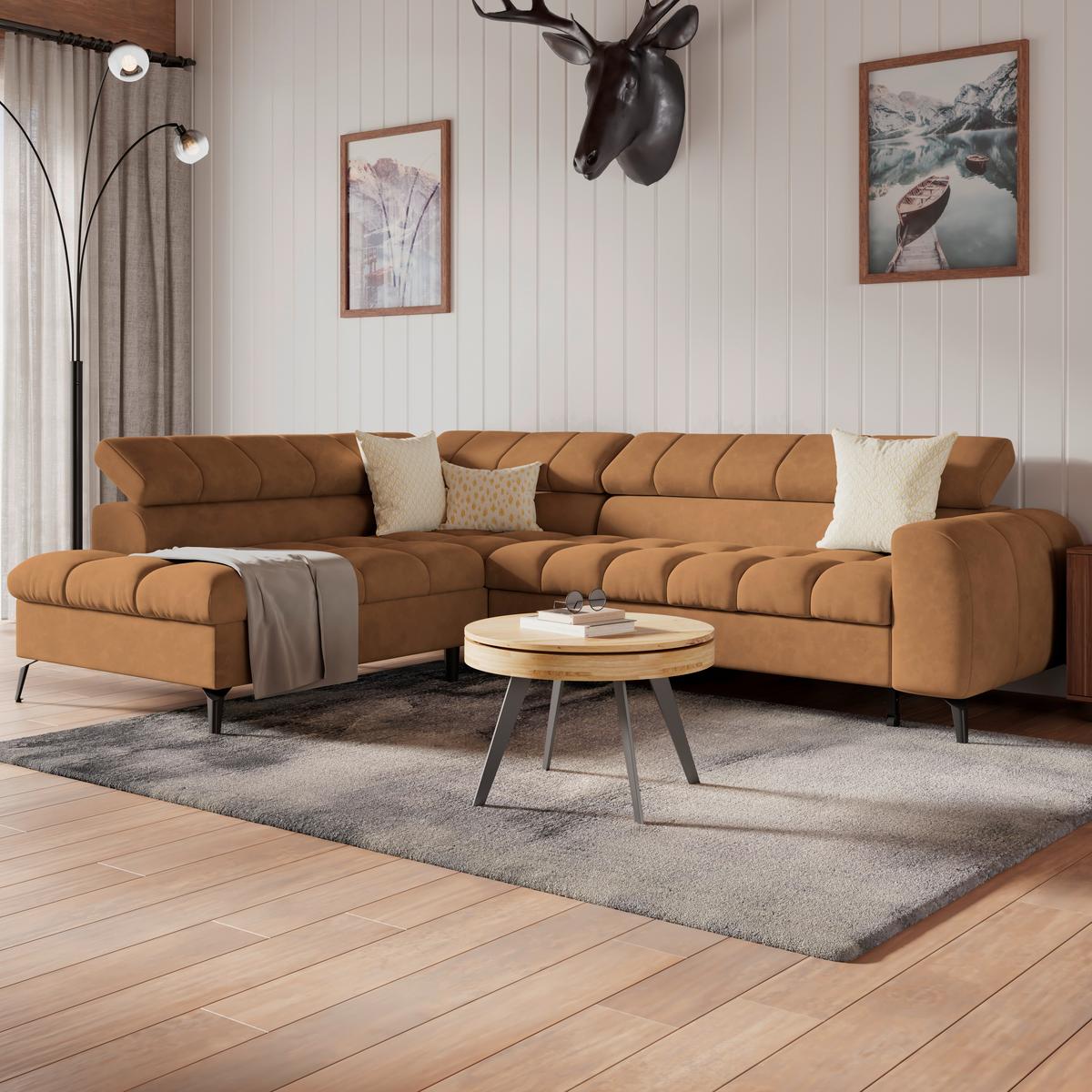Ecksofa Volf Links New Braun, S: 203x261 Cm - Schwarz/Braun, Trend, Kunststoff/Textil (203/261cm)