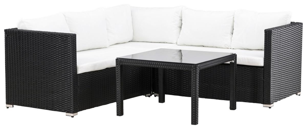 Loungegarnitur Kuba - Schwarz/Weiß, KONVENTIONELL, Glas/Kunststoff (59/180/64cm) - Gardenson