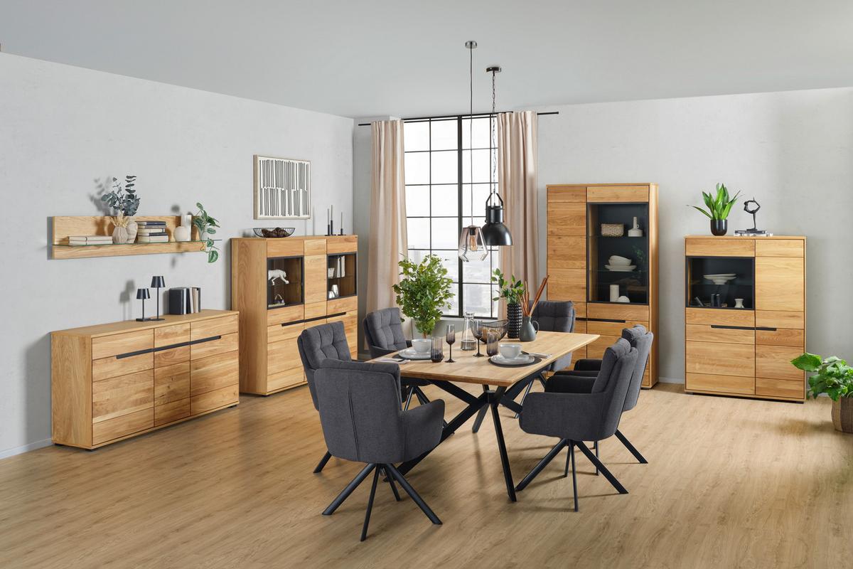 Highboard Massiv 162,5cm Lola Giga Wildeiche - Wildeiche/Schwarz, KONVENTIONELL, Glas/Naturmaterialien (162,5/146,5/40,5cm)