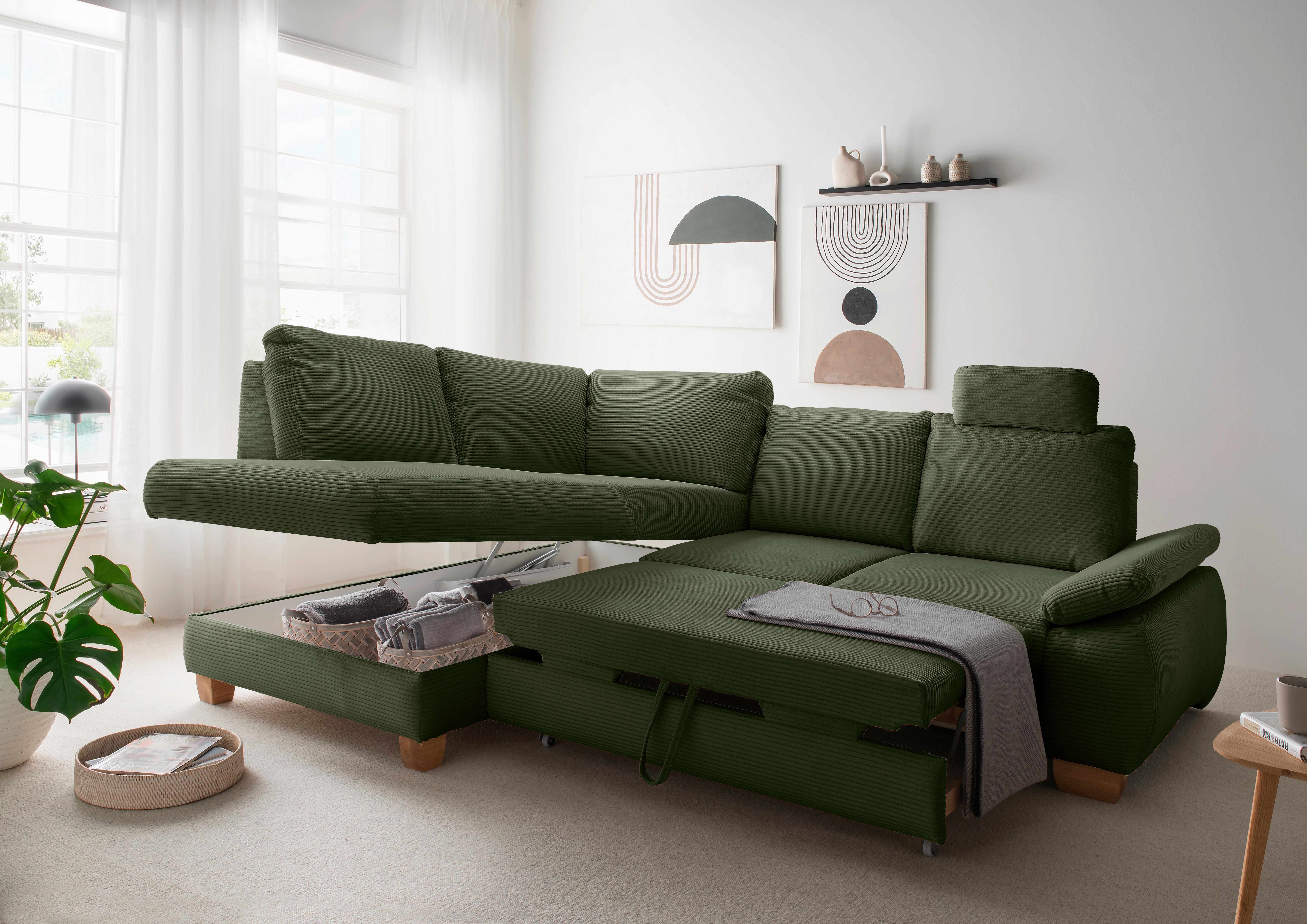 Eckschlafsofa Positano Dunkelgrün S: 206x261 Cm - Wildeiche/Dunkelgrün, MODERN, Textil (206/261cm) - Livetastic