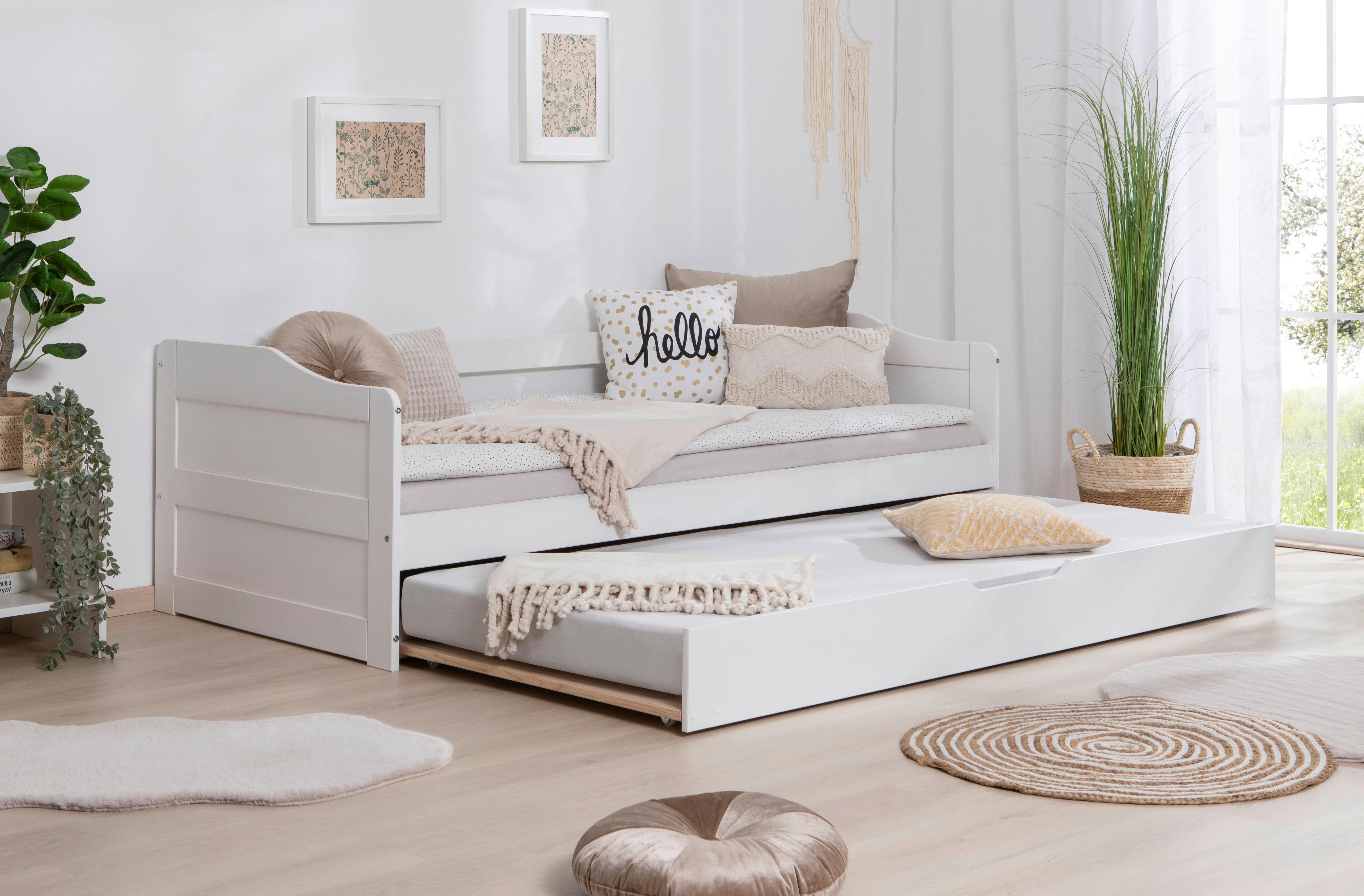 Ausziehbett Echtholz Massiv 90x200 Melinda Kiefer Weiß