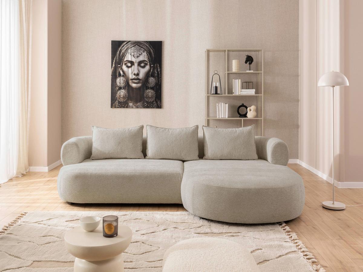 Ecksofa Ferro Beige S: 256x156 cm - Beige/Schwarz, Design, Textil (256/156cm) - Livetastic